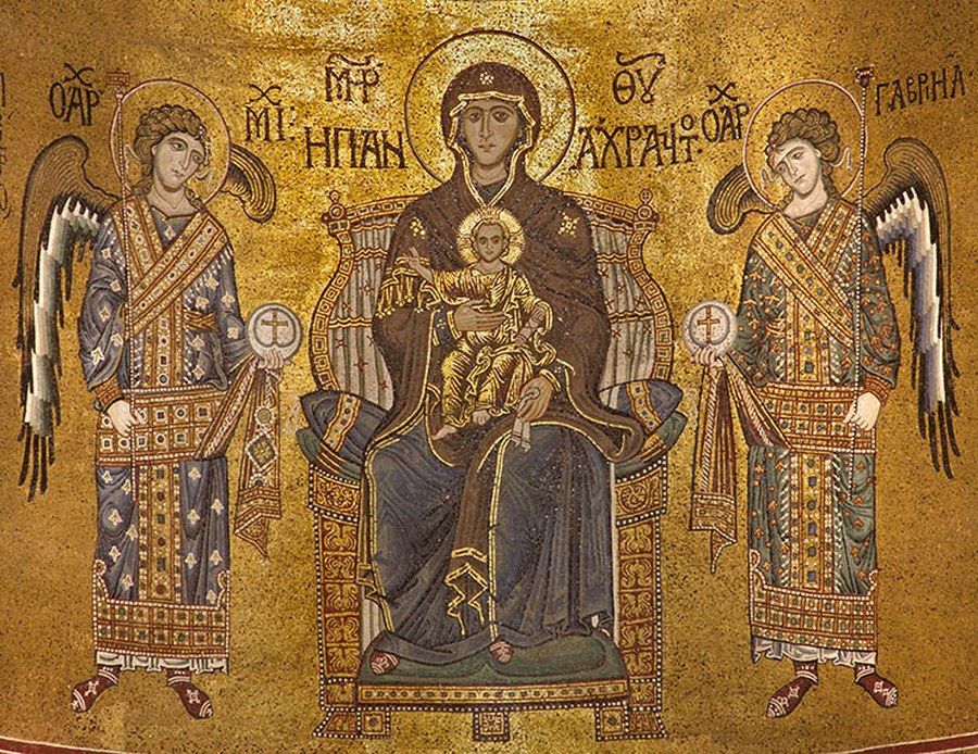 The Coronation of the Theotokos -- Christ and the Father crown the Virgin Mary as Queen of Heaven