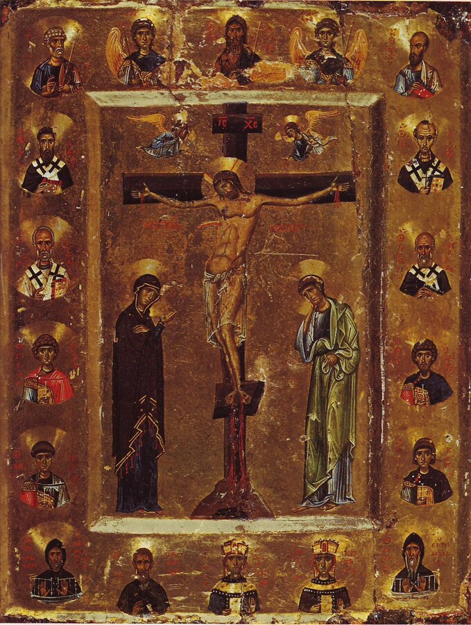 The Crucifixion -- Christ upon the cross with the Virgin Mary and Saint John